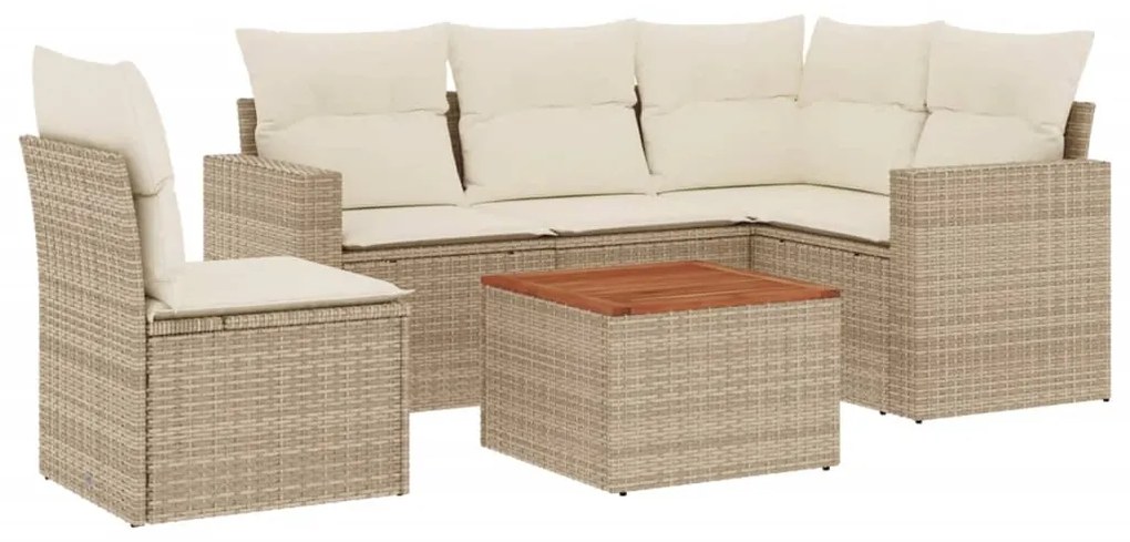 Set divano da giardino 6 pz con cuscini beige in polyrattan