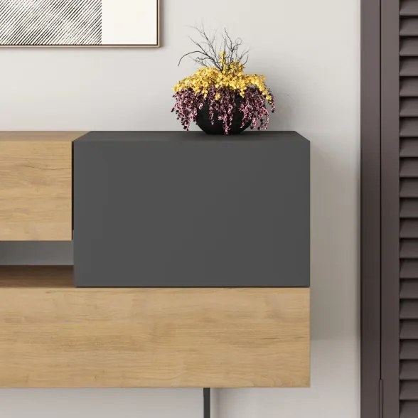 Madia Moderna 2 Ante 2 Cassetti 145 Cm Rovere E Antracite Eros