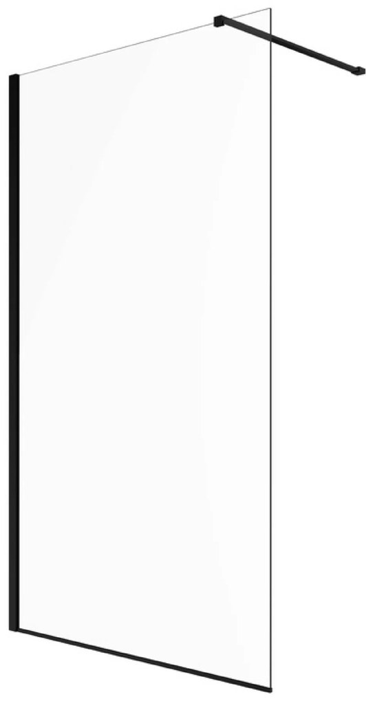 Box Doccia Walk-In 120 Cm Con Braccio Telescopico Ercos "Rex" Nero Opaco/Vetro Trasparente