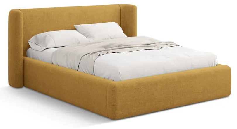 Letto matrimoniale imbottito color senape con contenitore con rete inclusa 200x200 cm Jason – Windsor &amp; Co Sofas