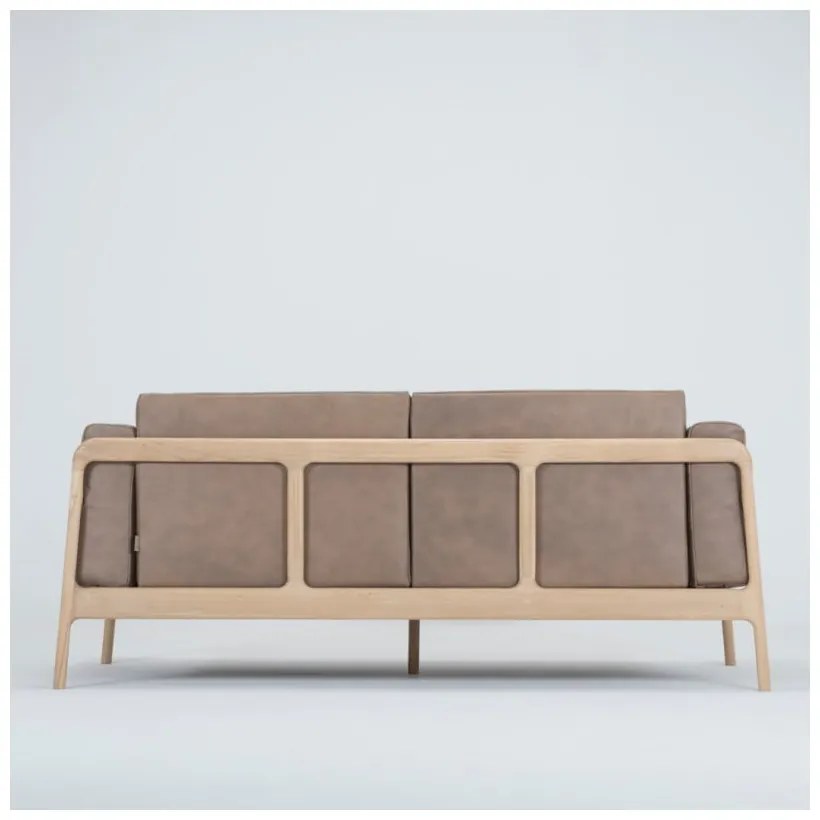 Divano in pelle di bufalo marrone chiaro con struttura in rovere massiccio, 180 cm Fawn - Gazzda