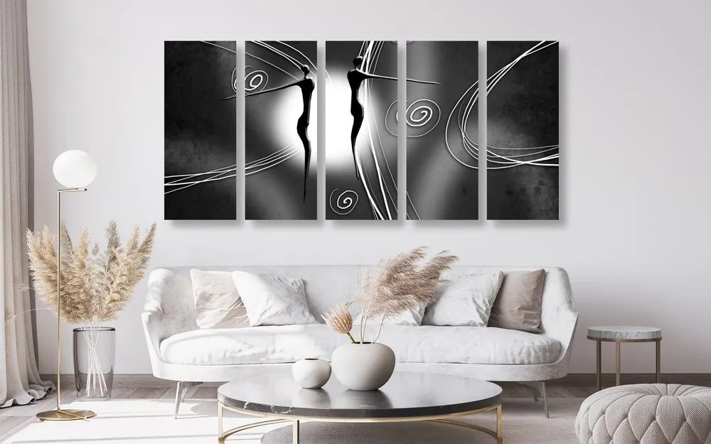 Quadri 5 pezzi – Amore etnico in bianco e nero