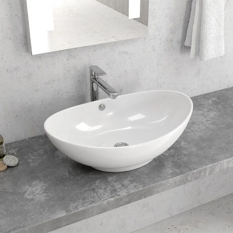 New Line O3 Lavabo ovale 59x38,5 Cm Da Appoggio In Porcellana Bianca