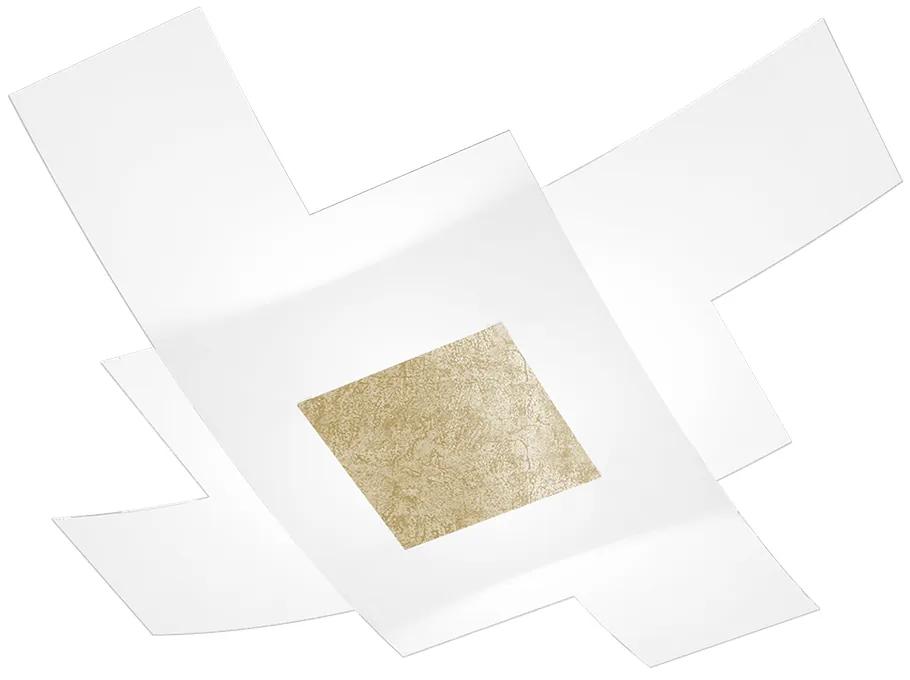Plafoniera Moderna Tetris Color Metallo Foglia Oro Vetro Bianco 4 Luci E27 95Cm