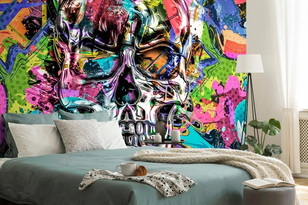 Carta da parati autoadesiva – Teschio artistico colorato