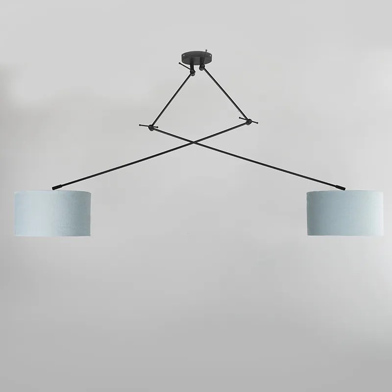 Lampada a sospensione nera con paralume 35 cm blu chiaro regolabile 2 luci - Blitz