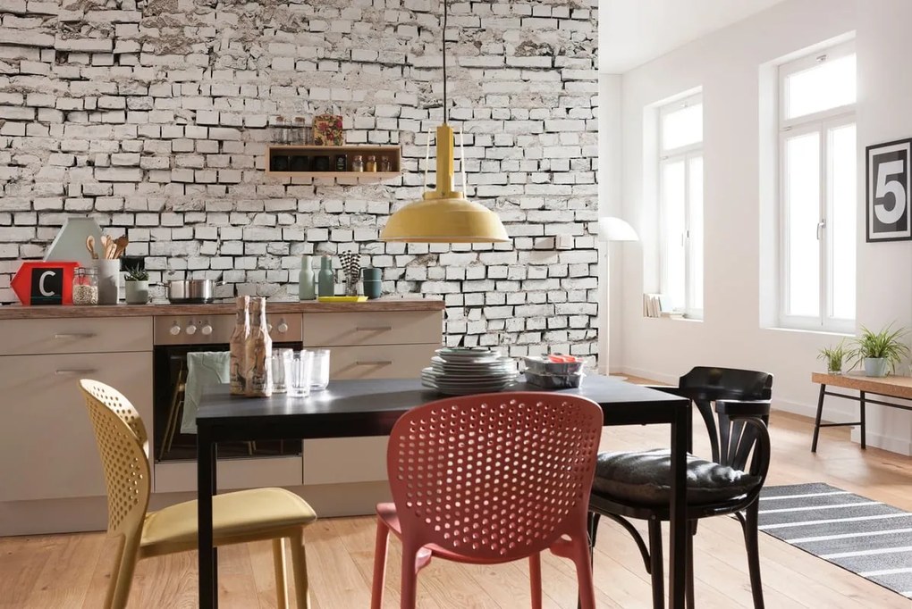 Fotomurale White brick, multicolore