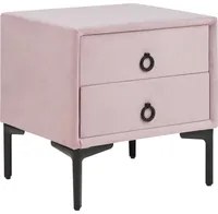 Comodino Velluto Rosa Gambe in Metallo Nero con 2 Cassetti Contenitori 44x 38 cm Comodino