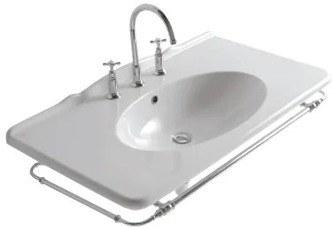 Globo Paestum Lavabo 100x55 sospeso in ceramica bianco lucido con portasalviette in ottone cromo