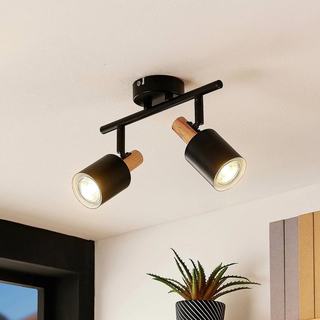 Lindby fatto da soffitto Junes, a 2 luci, 33 cm, nero, legno