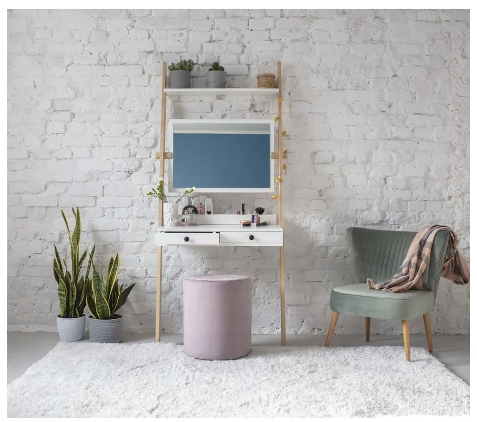 Comodino bianco con cassetto e specchio Leno - Ragaba