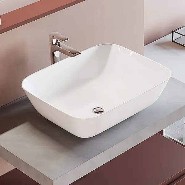Lavabo da appoggio ovale 49x40 cm in ceramica bianco lucido