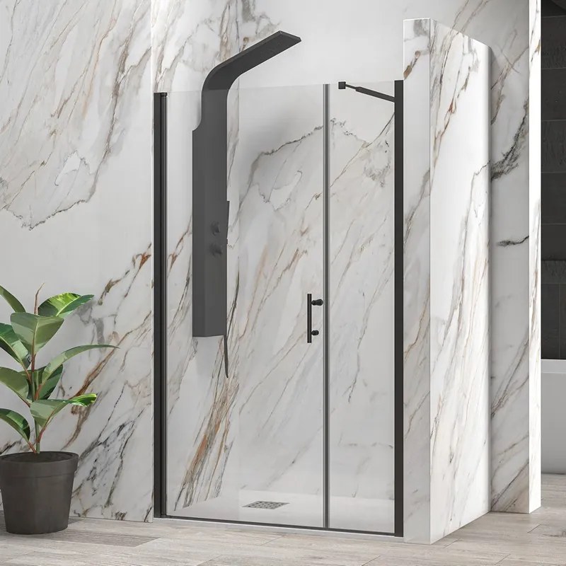 Kamalu - Porta doccia nera opaca 175 cm battente e anta fissa | KS5000N
