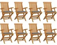 Sedie da Giardino con Cuscini Grigi 8 pz in Massello di Teak cod mxl 7385