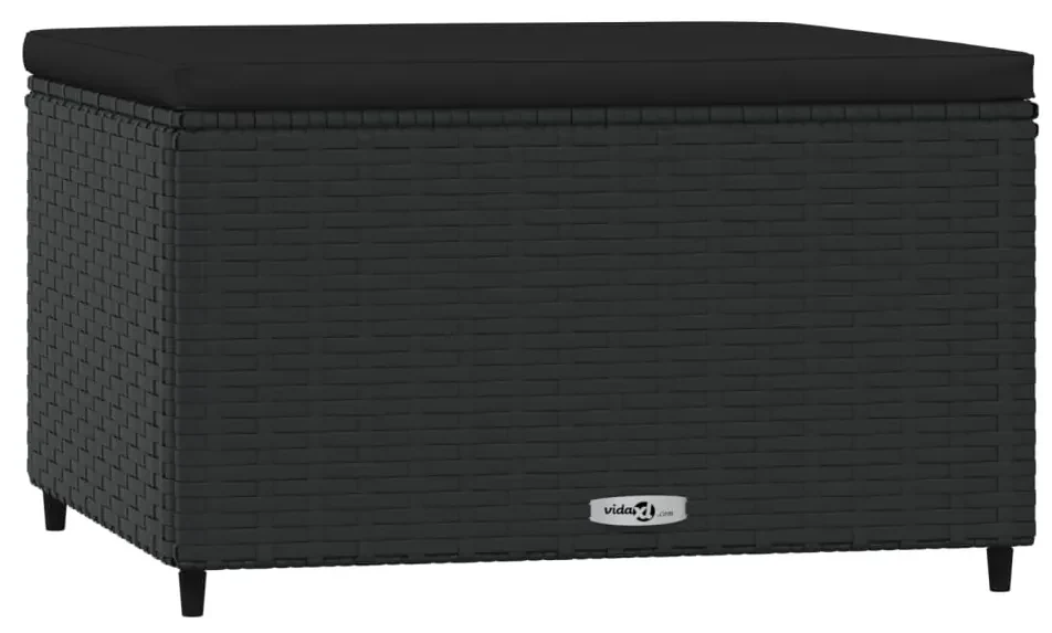 Poggiapiedi da giardino con cuscini in polyrattan nero
