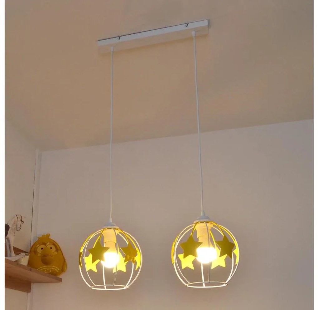 Lampadario a sospensione per bambini STARS 2xE27/15W/230V giallo/bianco
