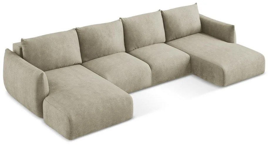 Divano angolare beige allungabile (a U) con rivestimento in ciniglia Leila – Makamii