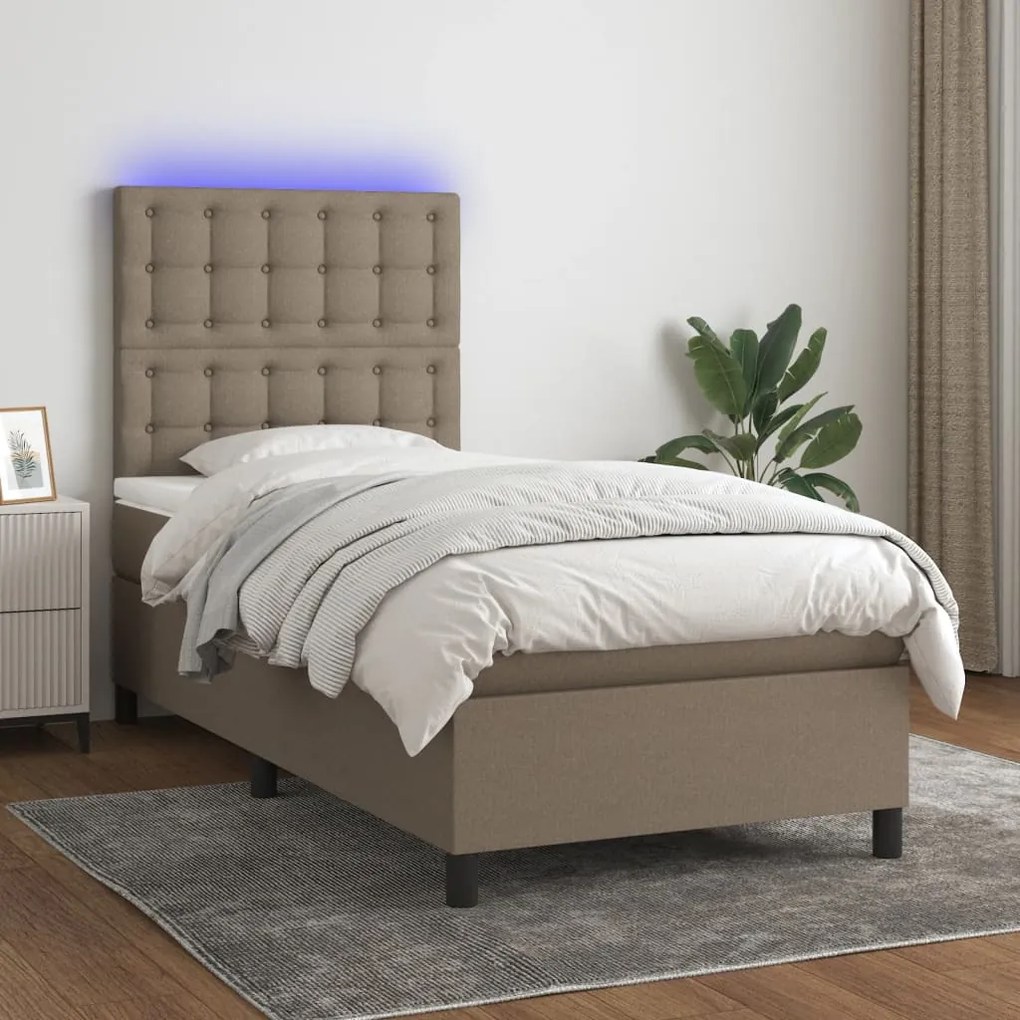 Letto A Molle Con Materasso E Led Tortora 100x200cm İn Tessuto /