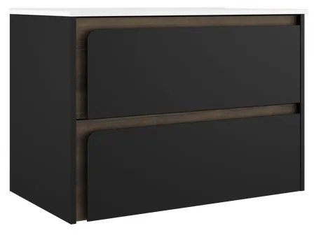 Mobile da bagno sotto lavabo Indico nero laccato opaco L 80 x H 55 x P 45 cm 2 cassetti, lavabo non incluso