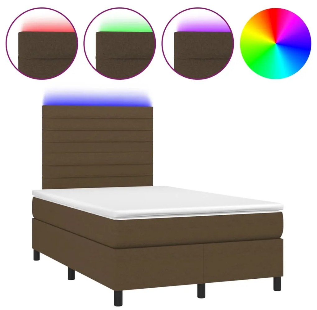 Letto a molle materasso e led marronescuro 120x190cm in tessuto