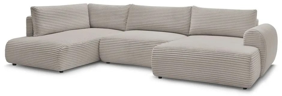 Divano angolare in grigio chiaro/beige allungabile (con penisola a destra/a forma di "U") con rivestimento in velluto a coste Lucien – Bobochic Paris