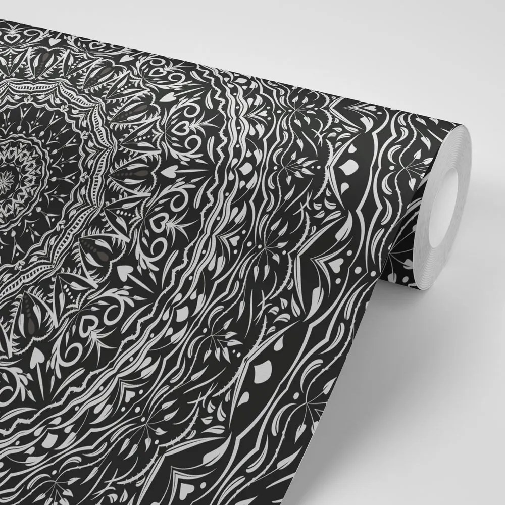 Carta da parati autoadesiva – Mandala in stile vintage in bianco e nero