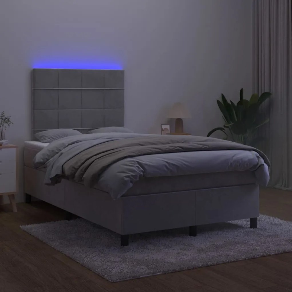 Letto a Molle Materasso e LED Grigio Chiaro 120x200 cm Velluto