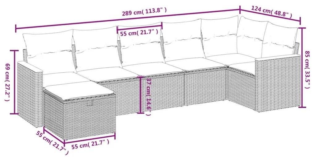 Set divano da giardino 7 pz con cuscini beige misto polyrattan