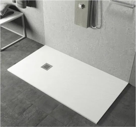 Piatto doccia in mineralmarmo 70x100 cm bianco effetto pietra con griglia e piletta sifonata