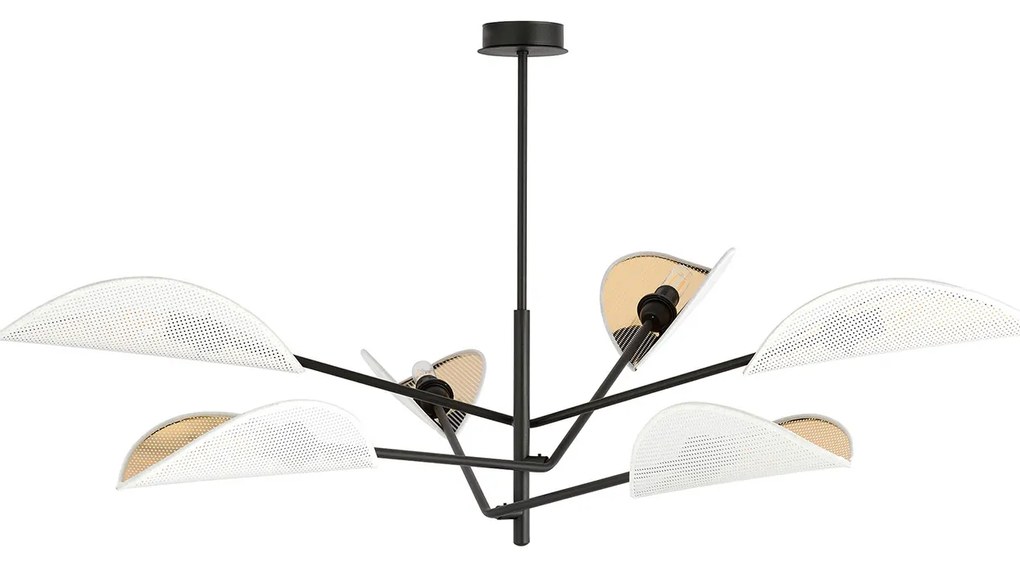 Lampadario 6 Luci Eridano In Acciao Nero E Bianco Oro Con Bracci Mobili