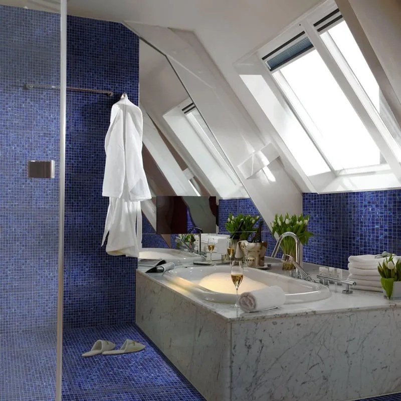 Mosaico in vetro Oceano20 blu satinato L 30 x L 31.8cm x Sp. 4 mm, 10 pezzi
