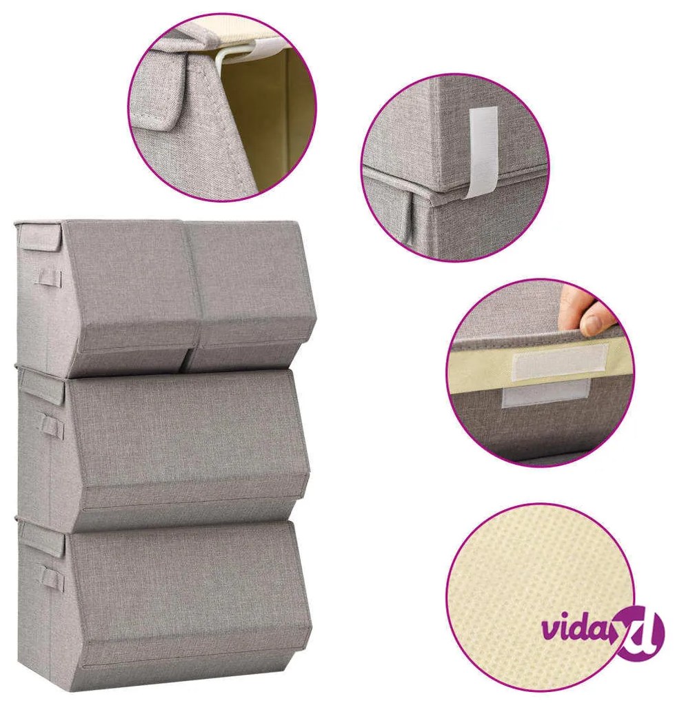 vidaXL Scatole Portaoggetti Impilabili Set di 4pz in Tessuto Grigio
