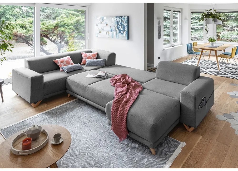 Divano angolare grigio allungabile e con contenitore (penisola a sinistra/a U) Classy Sophie – Miuform