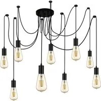 Lampadario Industrial-Nordico Scarabocchio Acciaio Nero 9 Luci E27