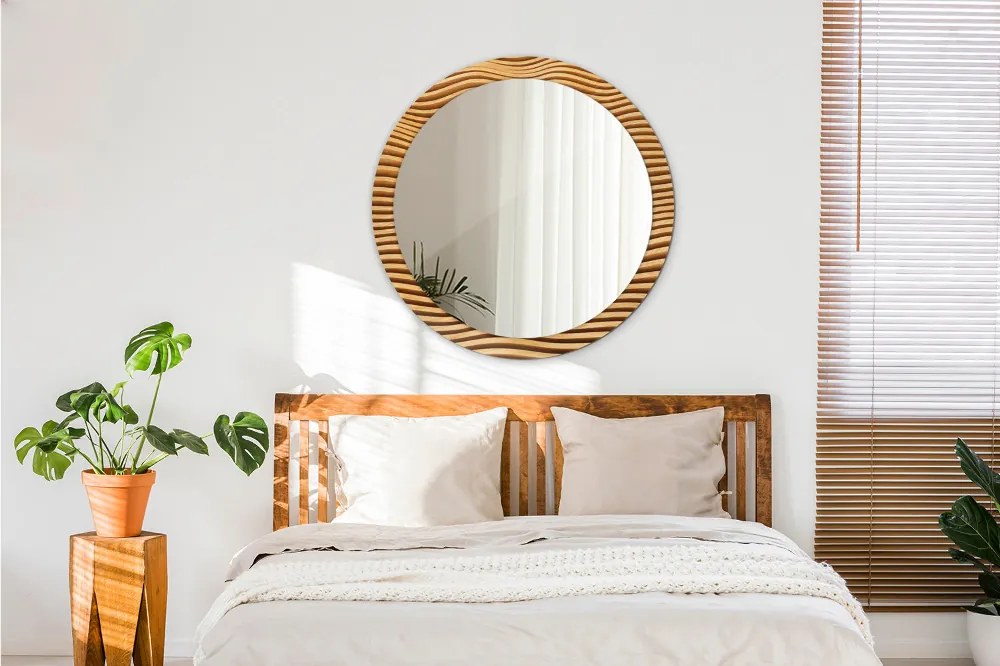 Specchio tondo con decoro Onda di legno fi 90 cm