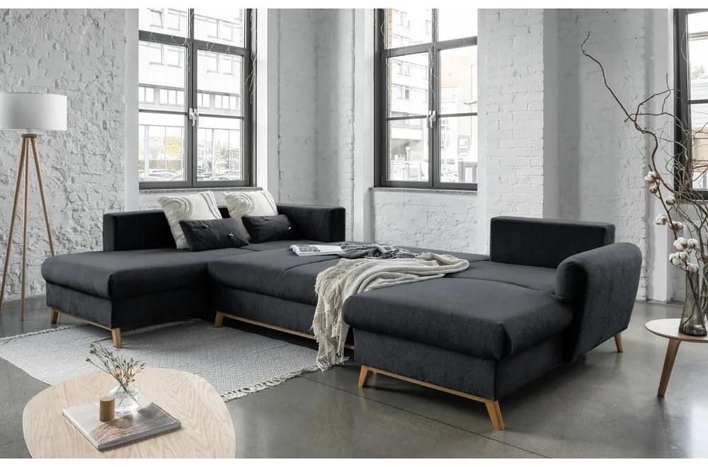 Divano letto a U grigio scuro, angolo sinistro Scandic Lagom - Miuform