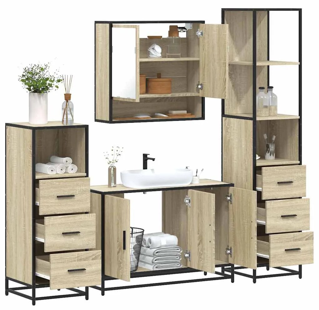 Set Mobili Da Bagno 4 Pz Rovere Sonoma İn Legno Multistrato /