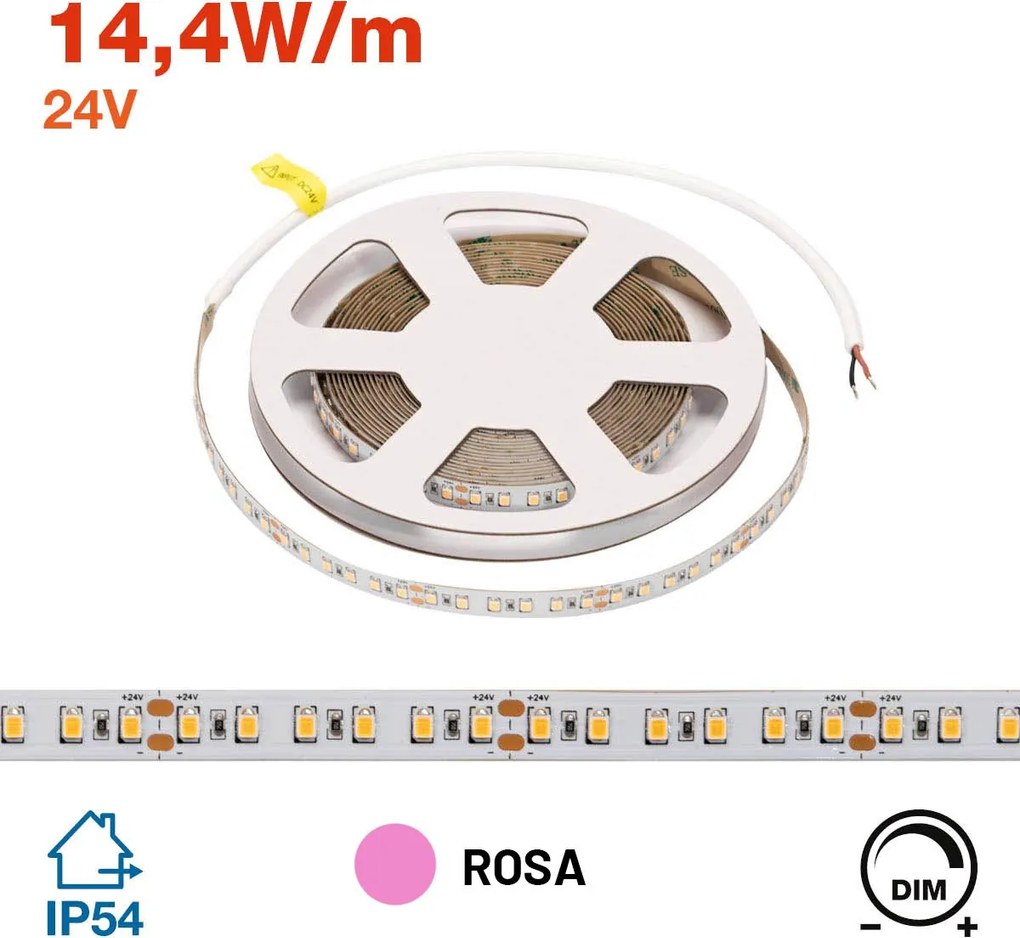 Striscia LED 24V 144W/m Luce Rosa - IP54 - 5 metri