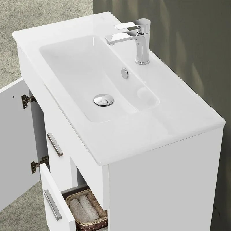Mobiletto bagno da terra 80 bianco con lavabo e specchio LED Martha