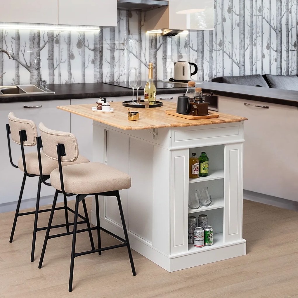 Costway Isola da cucina con contenito reripiani regolabili a 3 livelli, Mobile contenitore da cucina a 2 ante Bianco