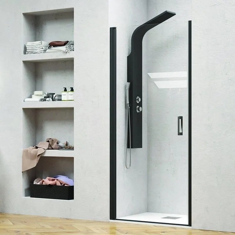 Kamalu - porta doccia 80cm con telaio nero vetro trasparente nico-c3000