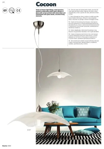 Redo 05-877 - Lampadario su cavo COCOON 1xE27/42W/230V crema