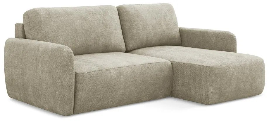 Divano angolare beige allungabile/con contenitore (con penisola a destra/con chaise lounge) con rivestimento in ciniglia Lilo – Makamii