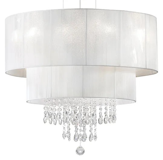 Lampadario Classico Opera Vetro,Tessuto,Cristalloistallo Bianco 4 Luci E27