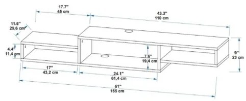 Mobile TV Sospeso 155x30x23 Con Vani A Giorno Lorenza Noce Chiaro