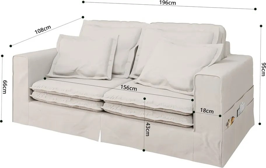 Divano color crema 196 cm Nora – Ropez