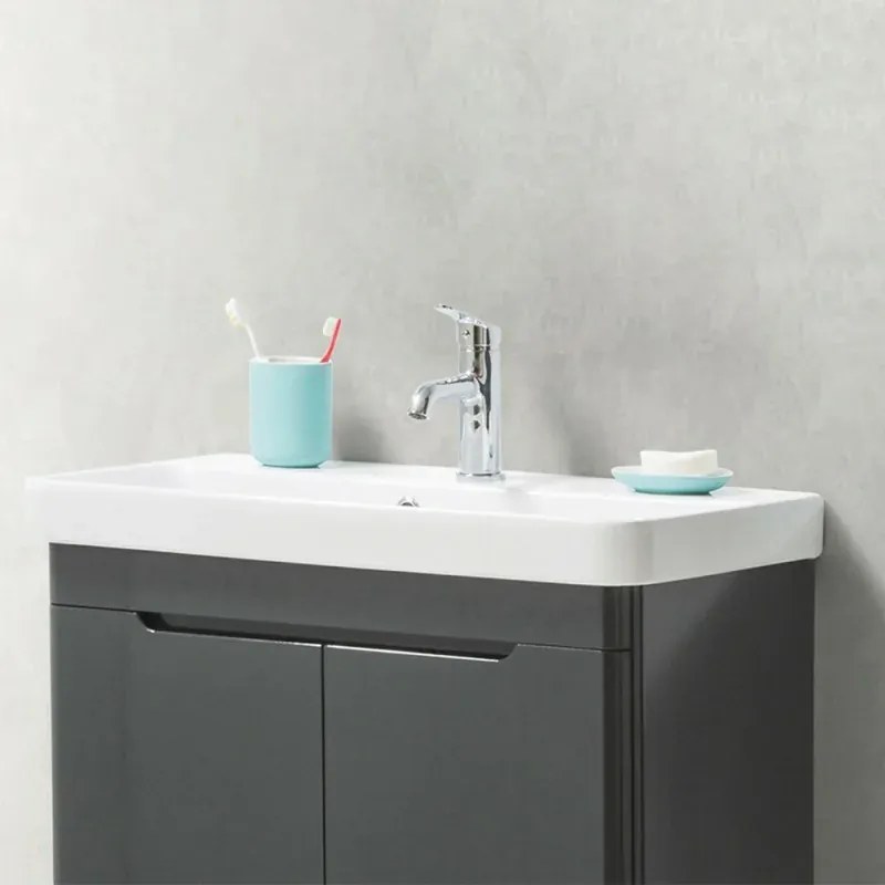 Mobile bagno sospeso 80 cm antracite lucido con specchio 70x90 Stillo