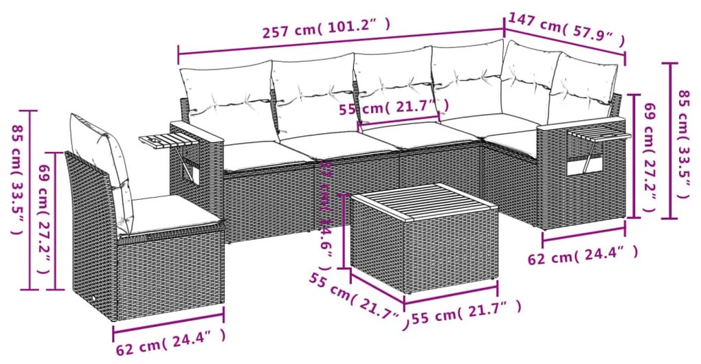 Set divani da giardino con cuscini 7pz nero polyrattan