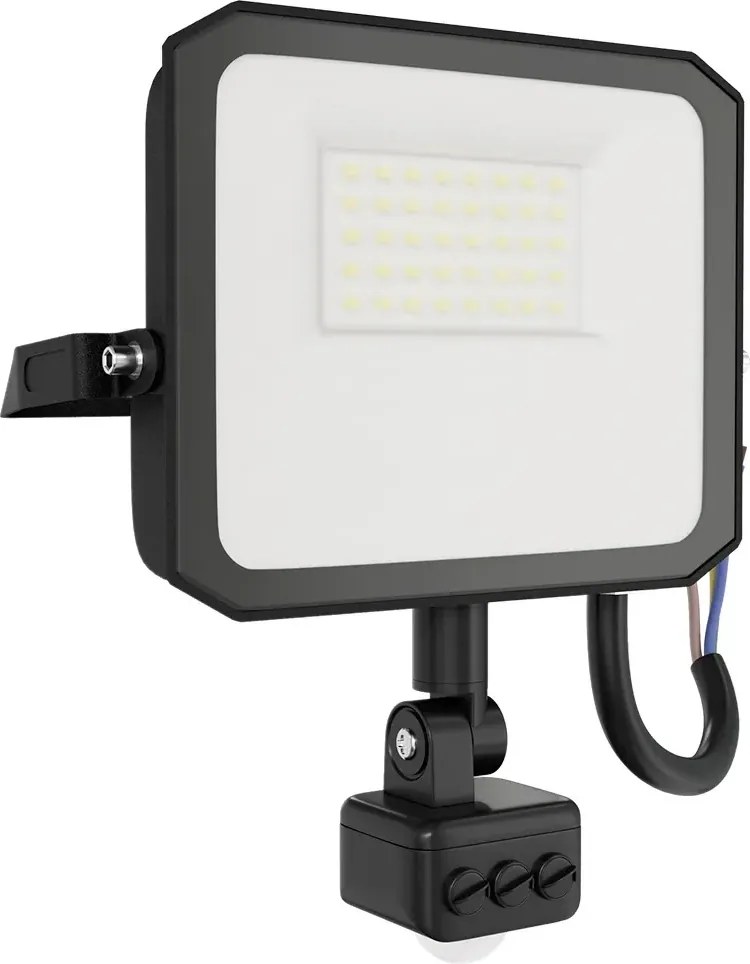 Faro LED 30W IP65 Nero con Sensore di Movimento e OSRAM chip LED Colore Bianco Caldo 3.000K