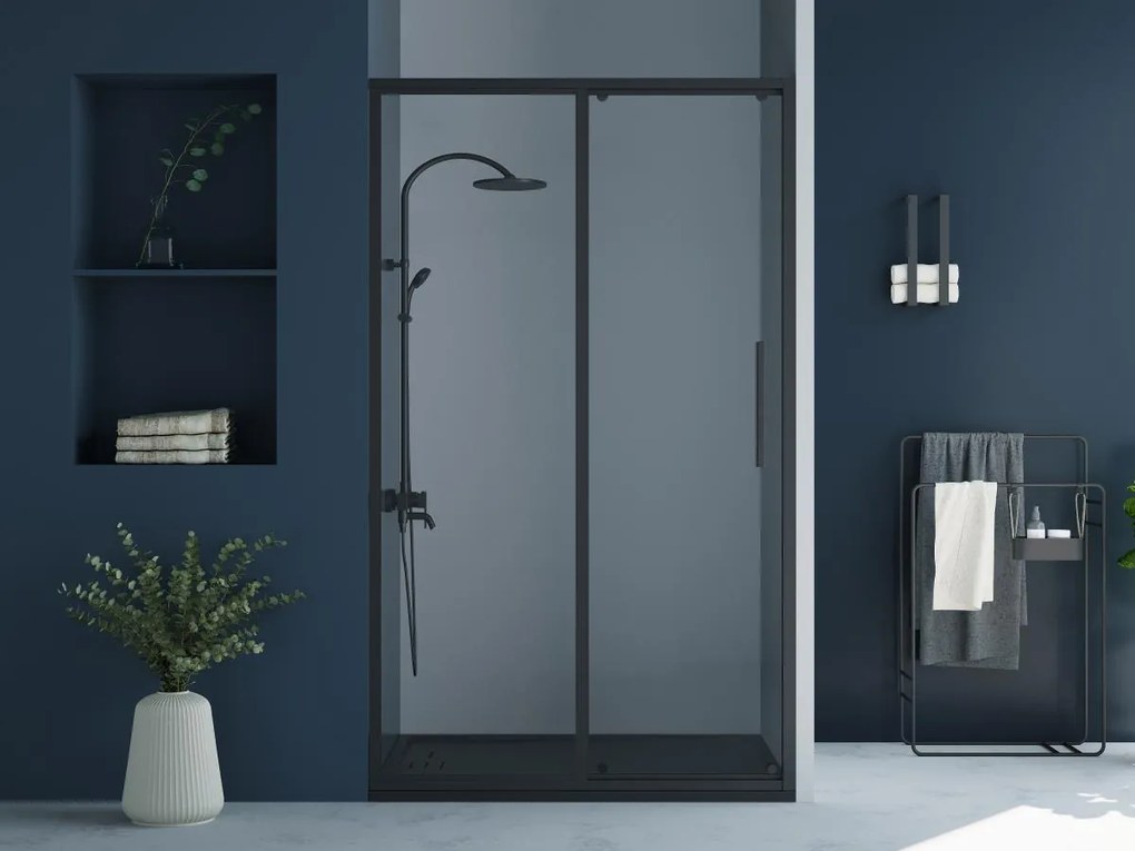 Porta per doccia scorrevole nero opaco stile industriale 140 x 195 cm - TORONI